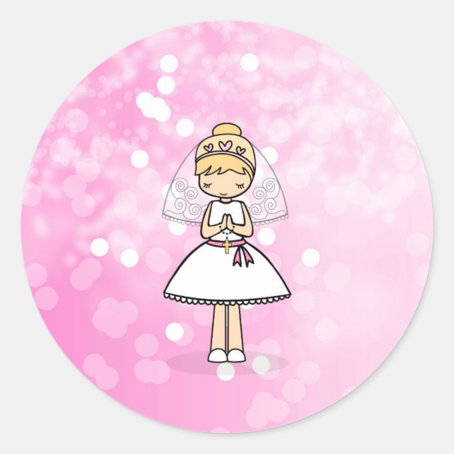 Sticker Rond Adorable First Holy Communion petite fille autocol (Devant)
