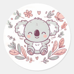 Sticker Rond Adorable Floral Koala Design pour Amoureux des ani