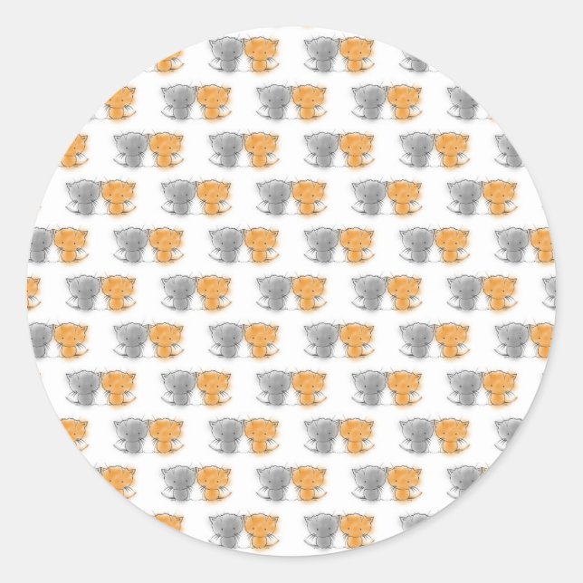 Sticker Rond Adorable Fluffy Kittens Illustration Cat Art (Devant)