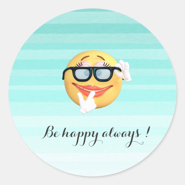 Sticker Rond Adorable Happy Emoji Face-Be heureux toujours (Devant)