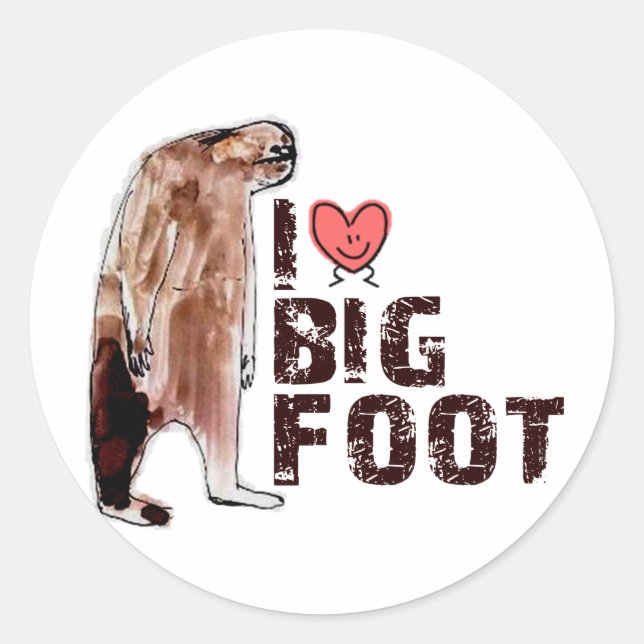 Sticker Rond Adorable ! J'ADORE <3 BIGFOOT conception trouver B (Devant)