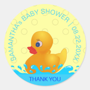 Sticker Rond Adorable Jaune Bleu Caoutchouc Baby shower Canard