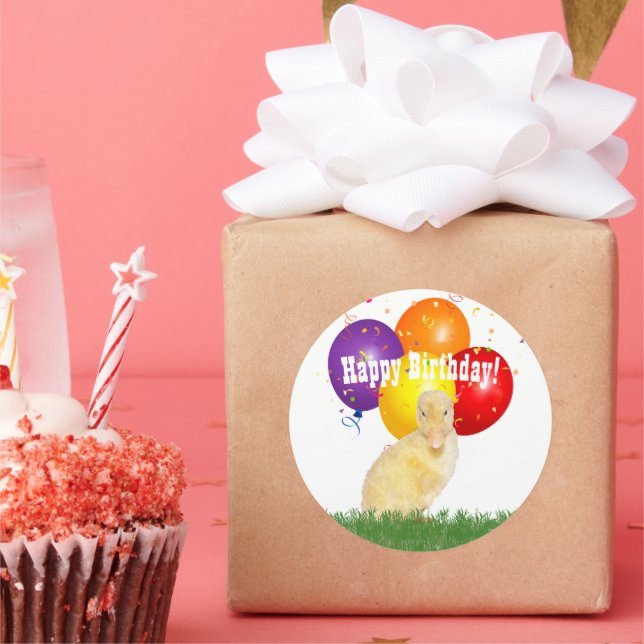 Sticker Rond Adorable Jaune Canard Jaune Joyeux Ballons d'Anniv (Fête)