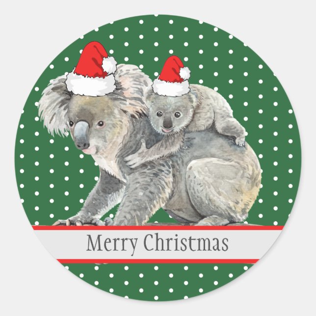 Sticker Rond Adorable Joyeux Noël Koala Famille d'ours (Devant)