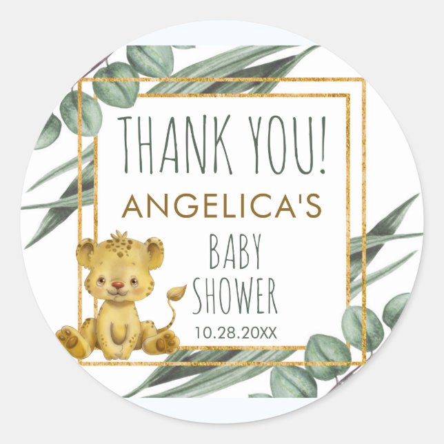 Sticker Rond Adorable Jungle Safari Lion Baby shower Merci (Devant)