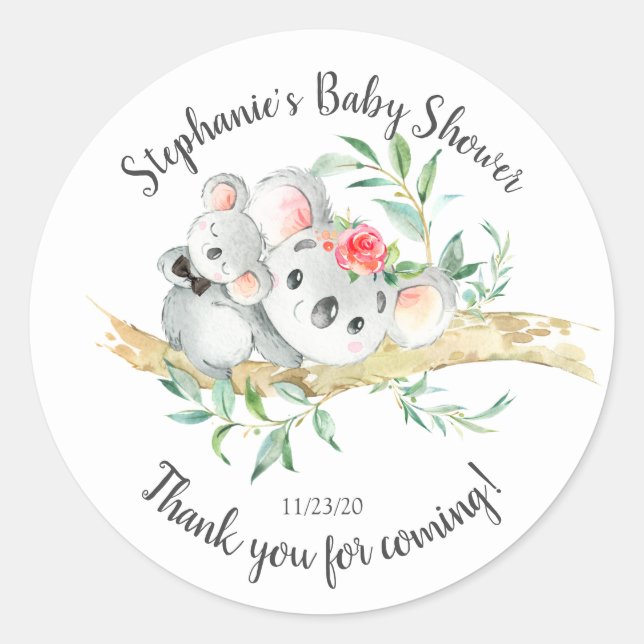Sticker Rond Adorable Koala Bear Boys Baby shower Favoriser (Devant)
