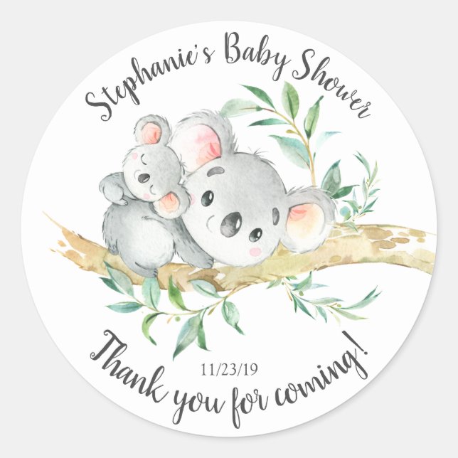 Sticker Rond Adorable Koala Oear Baby shower Favoriser (Devant)