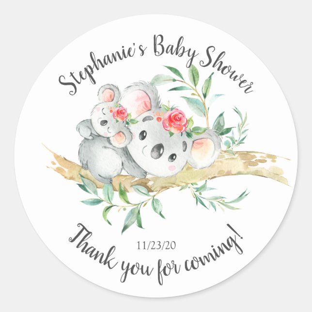 Sticker Rond Adorable Koala Oear Girls Baby shower Favoriser (Devant)