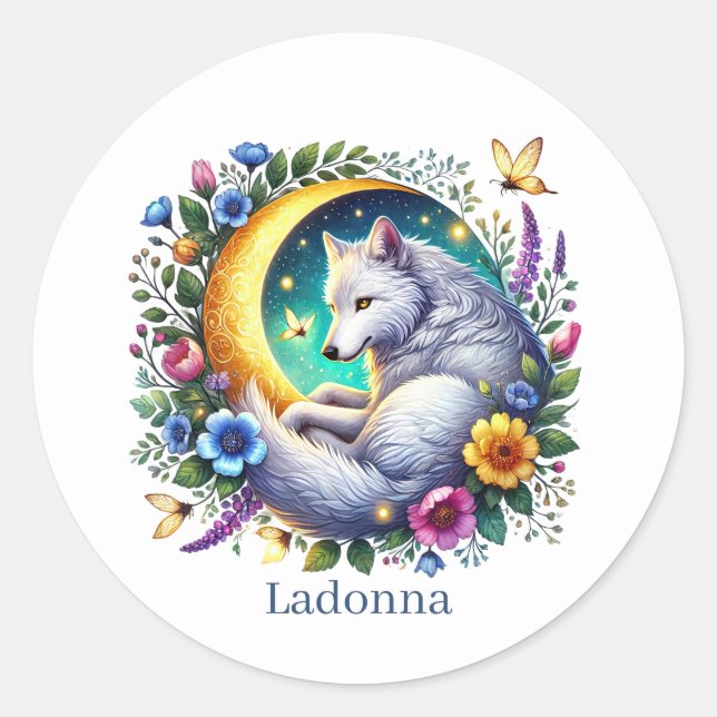 Sticker Rond adorable loup de loup animal personnalisable (Devant)