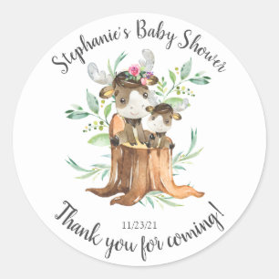 Sticker Rond Adorable Maman & Baby Moose Baby shower Favoriser