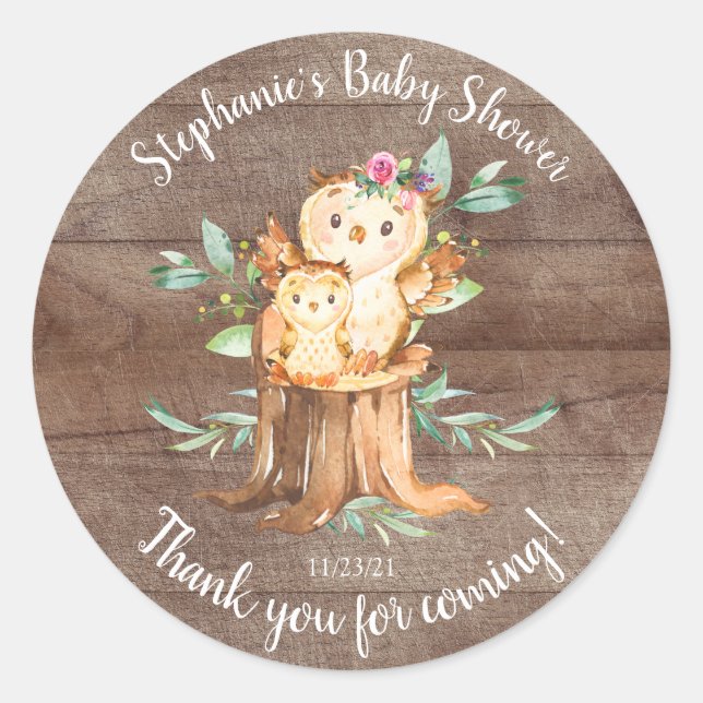 Sticker Rond Adorable Maman & Baby Owl Baby shower Favoriser (Devant)