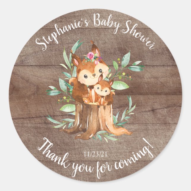 Sticker Rond Adorable Maman & Bébé Écureuil Baby shower Favoris (Devant)