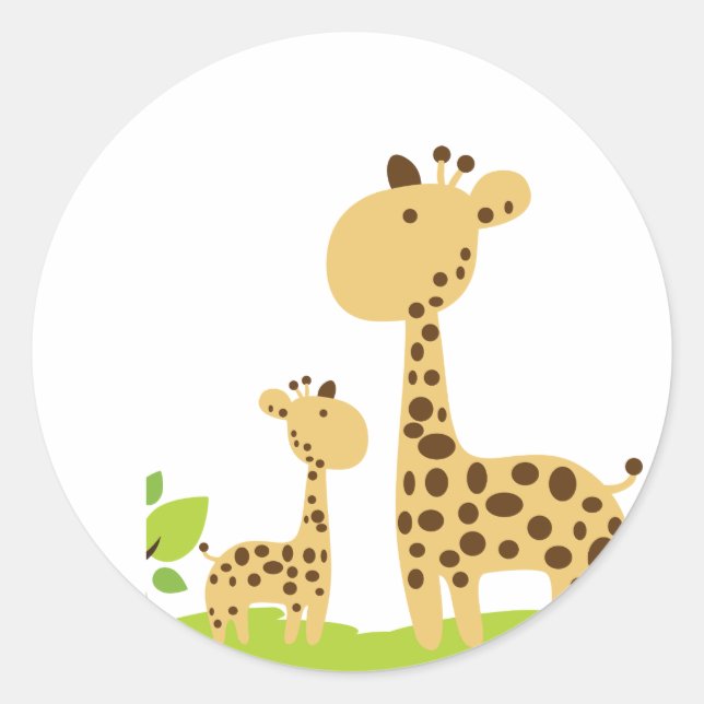 Sticker Rond Adorable maman & bébé Giraffe Vert & Jaune (Devant)
