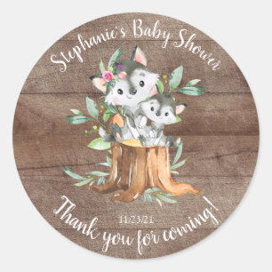 Sticker Rond Adorable maman et bébé loup Baby shower Favoriser
