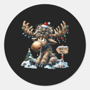 Sticker Rond Adorable Moose de Noël Joyeux Noël Hommes de Noël