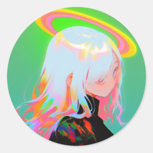 Sticker Rond Adorable Neon Lumineux Halo Anime Girl
