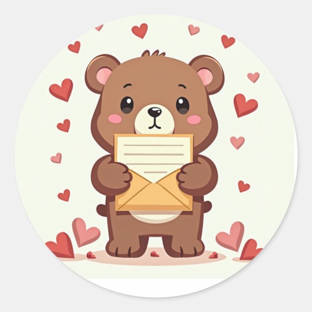 Sticker Rond Adorable Ours avec lettre d'amour (Devant)