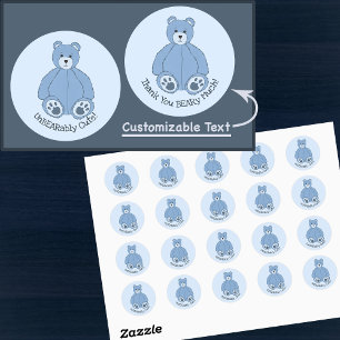 Sticker Rond Adorable Ours Bleu Teddy