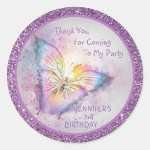 Sticker Rond Adorable papillon violet Merci fille Anniversaire