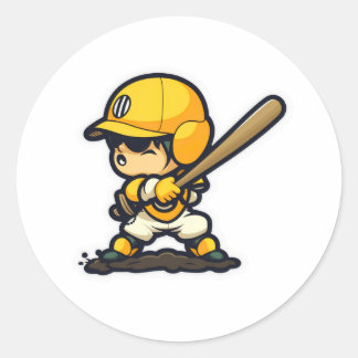 Sticker Rond Adorable passionné de baseball en style dessin ani