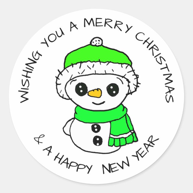 Sticker Rond Adorable Petit Snowman main tiré Noël (Devant)
