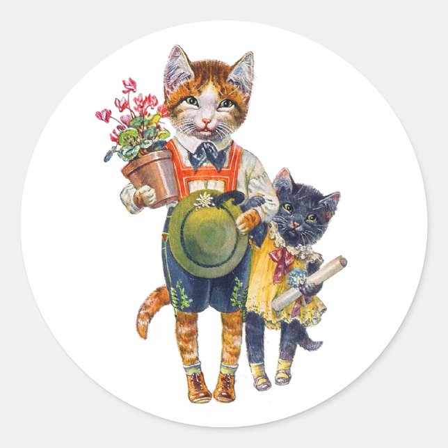 Sticker Rond Adorable Petits Chats Portant Des Cadeaux (Devant)