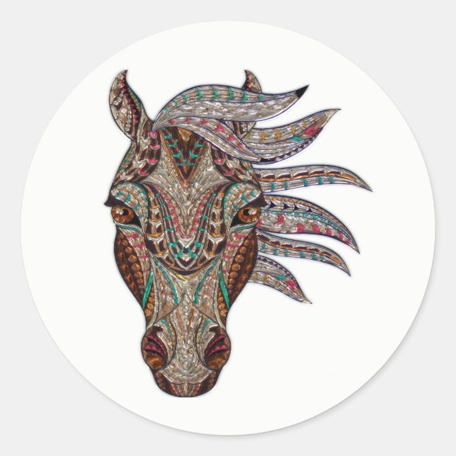 Sticker Rond Adorable pfergekopf tête de cheval métallisé (Devant)