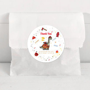 Sticker Rond Adorable pompier Dino anniversaire
