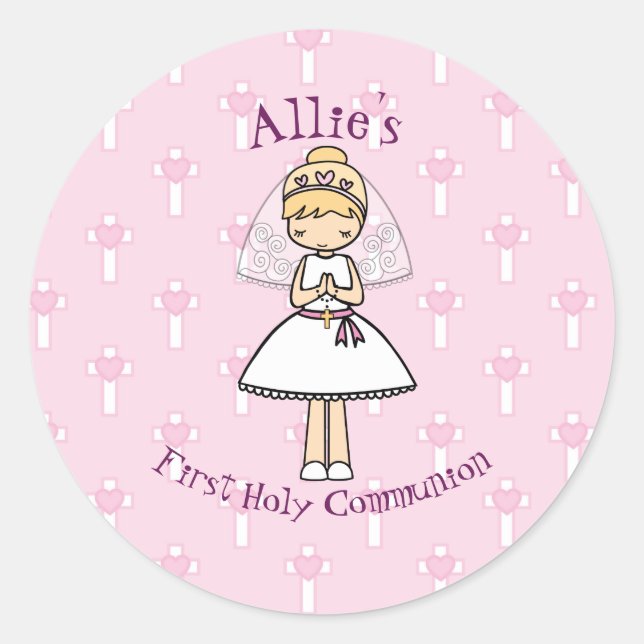 Sticker Rond Adorable Première Sainte Communion petite fille bl (Devant)