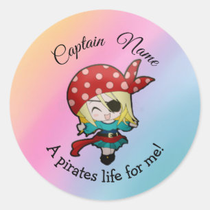 Sticker Rond Adorable Rainbow Girl Pirate