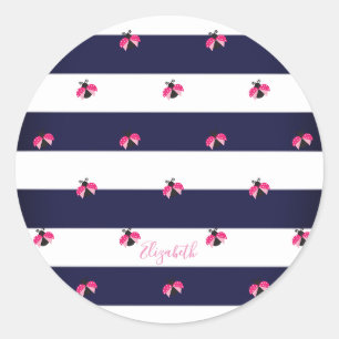 Sticker Rond adorable rayé, Ladybird - Personnalisé
