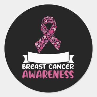 Sticker Rond Adorable Ruban rose Conscience du cancer du sein F