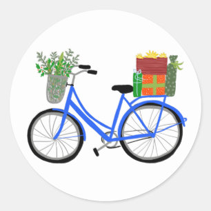 Sticker Rond Adorable Vélos de Noël Vacances cadeaux de Noël