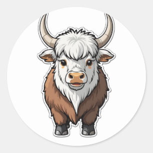 Sticker Rond Adorable Yak de caricature - animal des hautes ter