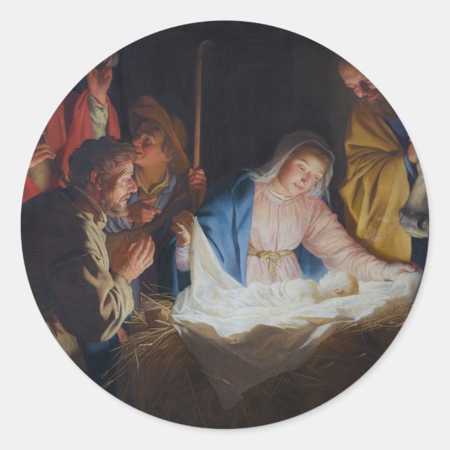 Sticker Rond Adoration des bergers - Honthorst - Noël (Devant)