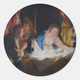 Sticker Rond Adoration des bergers - Honthorst - Noël