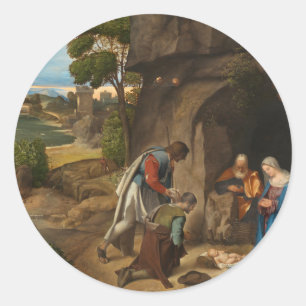 Sticker Rond Adoration des bergers par Giorgione Noël