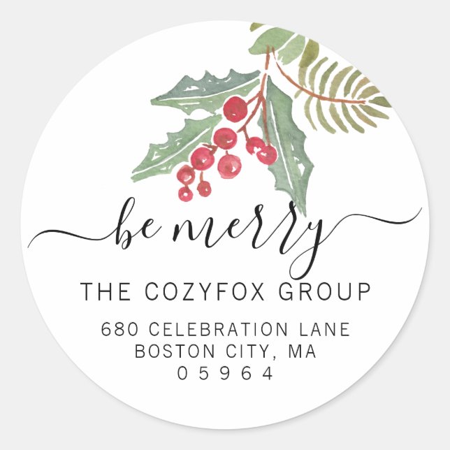 Sticker Rond Adresse Chic Holly Berry (Devant)