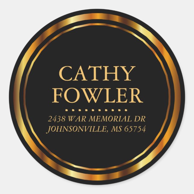 Sticker Rond Adresse circulaire ronde - Noir et Or (Devant)