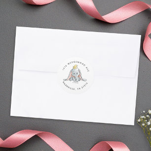 Sticker Rond Adresse de la Baby Shower aquarelle Dumbo