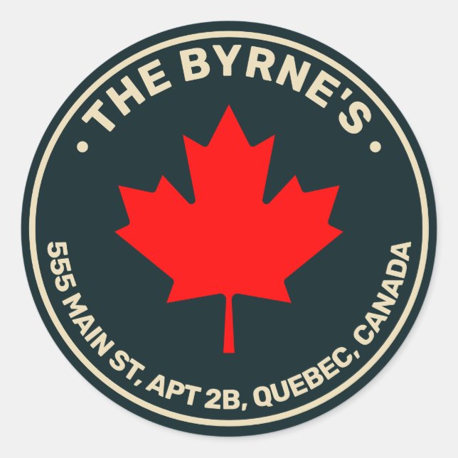 Sticker Rond Adresse de la feuille d'érable rouge canadienne (Devant)