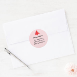 Sticker Rond Adresse de Retour Arbre de Noël Rose Fantaisiste R