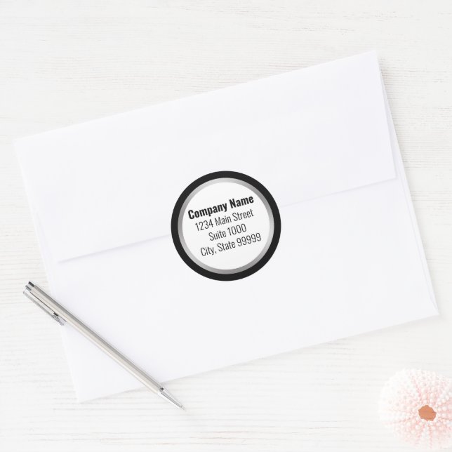 Sticker Rond Adresse de retour de Black White et Silver Busines (Enveloppe)