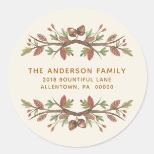 STICKER ROND ADRESSE DE RETOUR DE FEUILLAGE D'AUTOMNE MIGNON DE