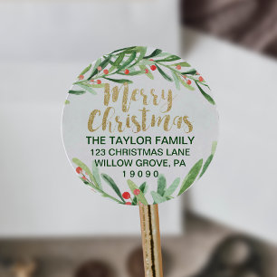 Sticker Rond Adresse de retour de Joyeux Noël de guirlande de