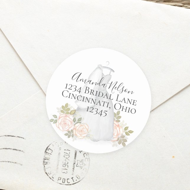 Sticker Rond Adresse de retour de la Fête des mariées d'aquarel (Créateur téléchargé)