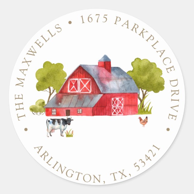 Sticker Rond Adresse de retour de la grange d'inspiration agric (Devant)