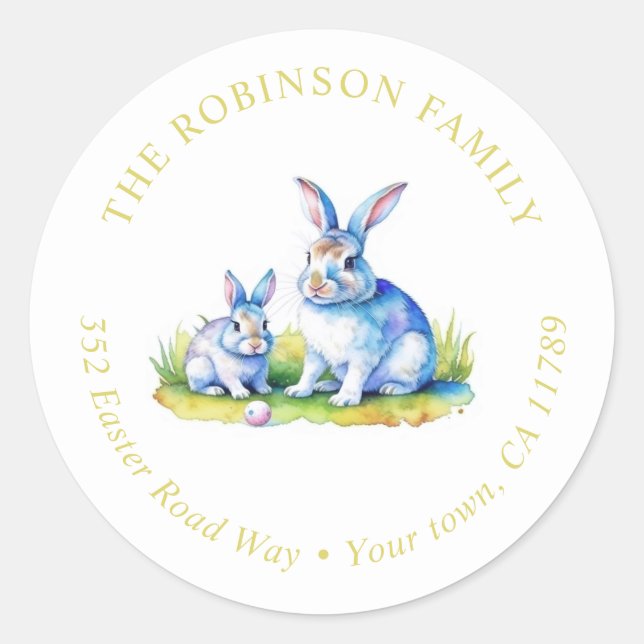 Sticker Rond Adresse de retour de lapin de Pâques (Devant)