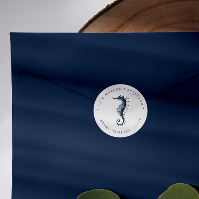Sticker Rond Adresse de retour de l'hippocampe bleu nuageux (Créateur téléchargé)