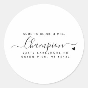 Sticker Rond Adresse de Retour de Mariage Écriture Moderne